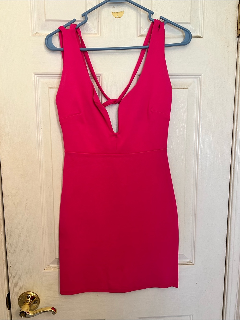Solemio Hot Pink Plunging V-Neck Mini Dress